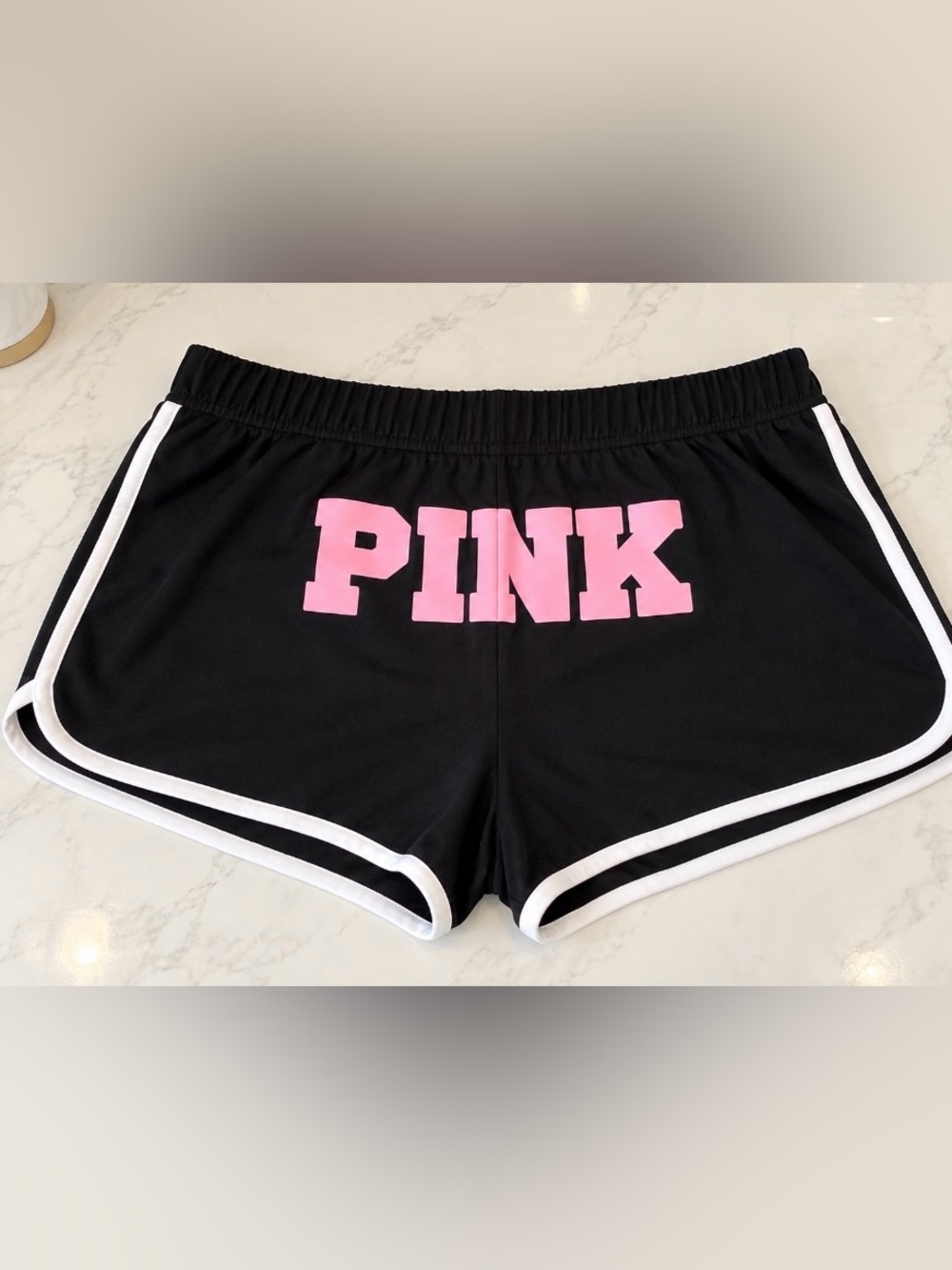PINK Victoria's Secret Black Shorts with Pink Logo and White Trim size XXL